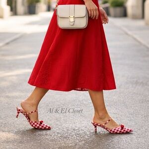 Wild Fable Red Gingham Pointed Toe Mules Size 10 Bow Kitten Heel New With Tags